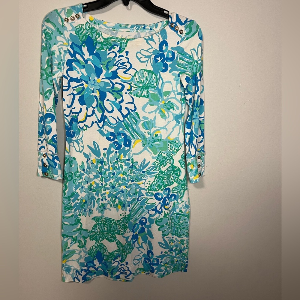 Lilly Pulitzer Sophie Dress Blue Floral In A Pinch Print Soft Stretch Small
